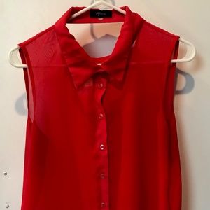 Red sleeveless button down